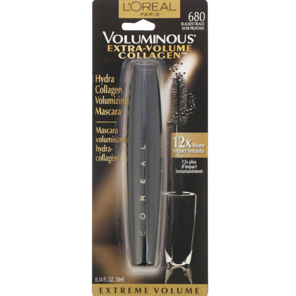 ماسكارا Voluminous Extra-Volume Collagen، بلون Blackest Black 680، 0.34 أونصة سائلة (10 مل) L'Oreal من متجر روزا في فلسطين