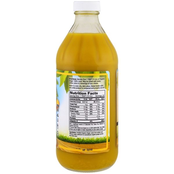 عصير الزنجبيل المعتمد العضوي، 100%، غير المحلى، 16 أونصة سائلة (473 مل)  من متجر روزا في فلسطين
