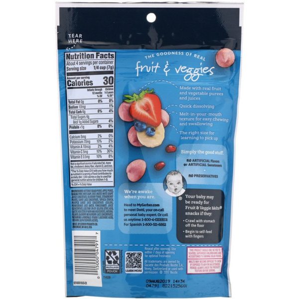 Fruit & Veggie Melt، للأطفال فوق عمر 8 شهور، مزيج متنوع من حبات التوت، 1.0 أونصة (28 جم) جيربر من متجر روزا في فلسطين