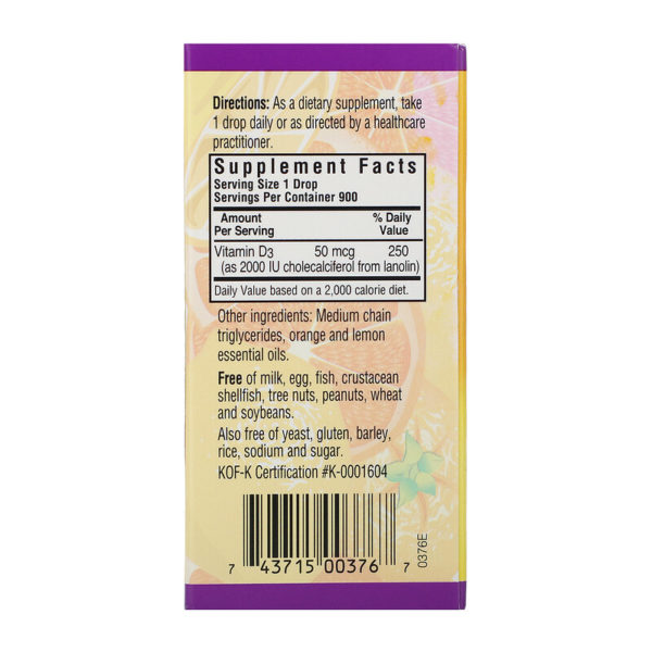 قطرات فيتامين D3 سائلة، نكهة الحمضيات الطبيعية،  1 أونصة سائلة (30 مل)  من متجر روزا في فلسطين