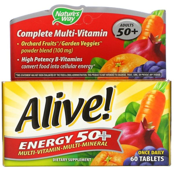 Alive! طاقة 50+، أقراص متعددة الفيتامينات والمعادن، للبالغين فوق 50 عامًا، 60 قرصًا  من متجر روزا في فلسطين