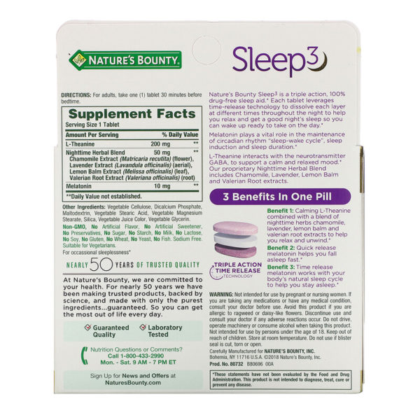 Sleep 3، منتج ذو قوة قصوى، يساعد على النوم وخالٍ من العقاقير الإدمانية، 60 قرصًا ثلاثي الطبقات ،ناتورز باونتي، من متجر روزا في فلسطين